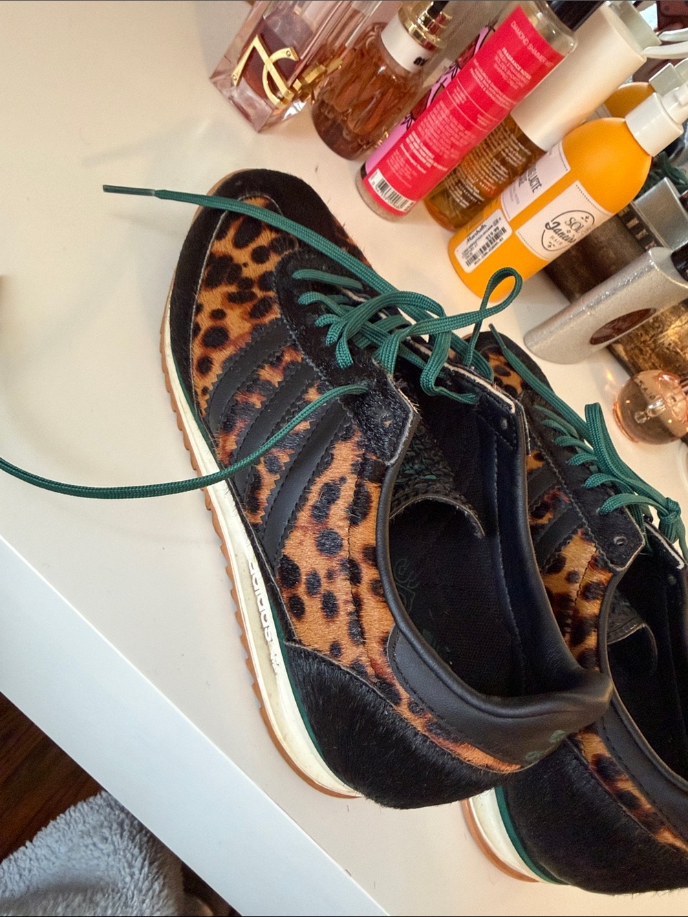 adidas Kids Leopard Print Sneakers with Green Laces - Picture 6 of 6